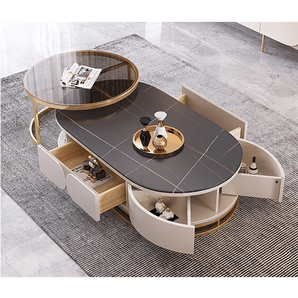 2 Pieces Modern Nesting Coffee Table with Drawers
