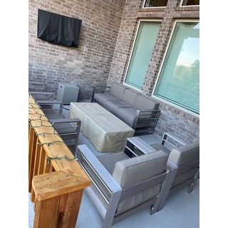 Cape Coral Outdoor 7-seater Chat Set by Christopher Knight Home - Set w/Light Fire Table