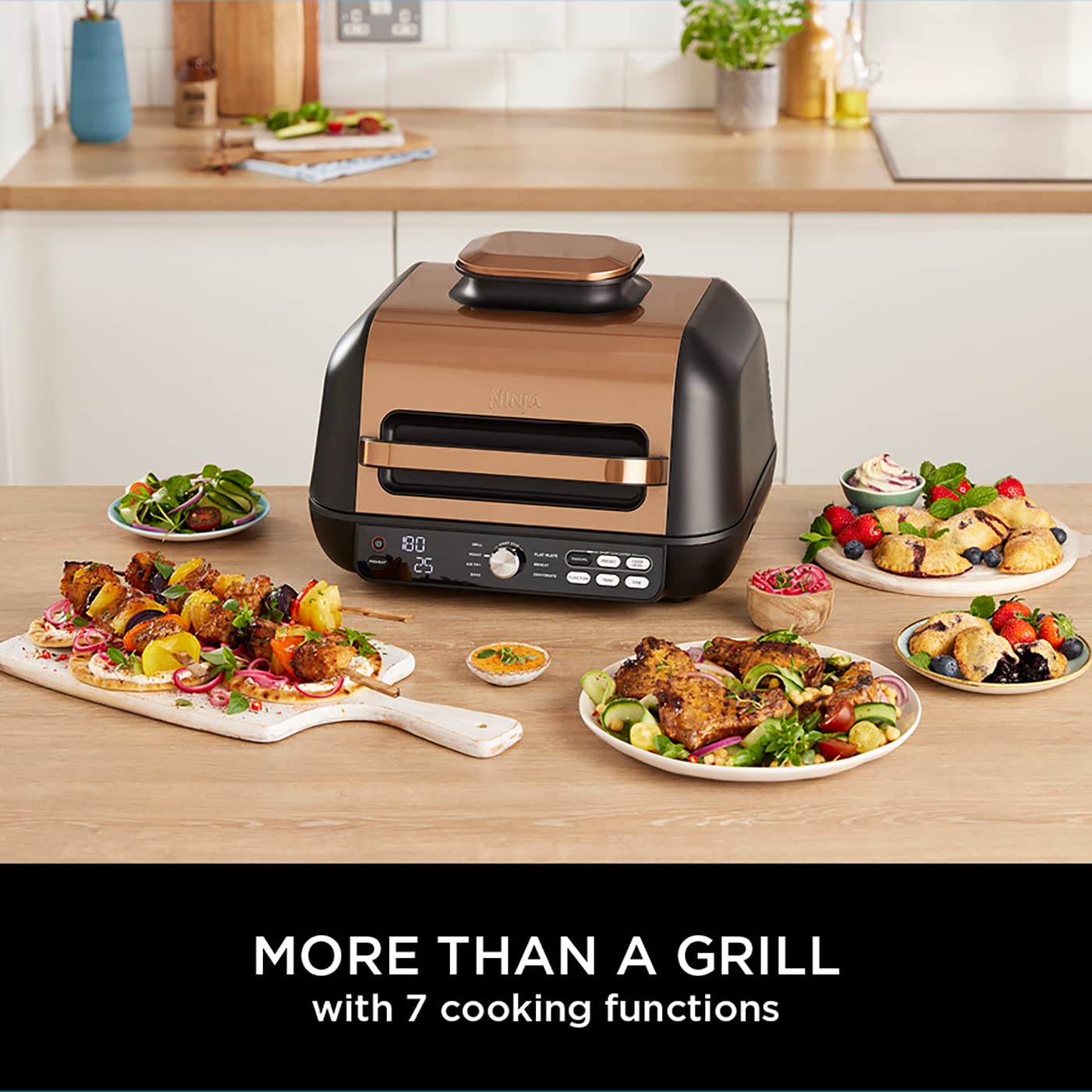 Ninja Foodi MAX PRO Health Grill, Flat Plate & Air Fryer [AG651UKCP] ,7 Cooking Functions, 2 Grill Plates, 3.8L, Copper