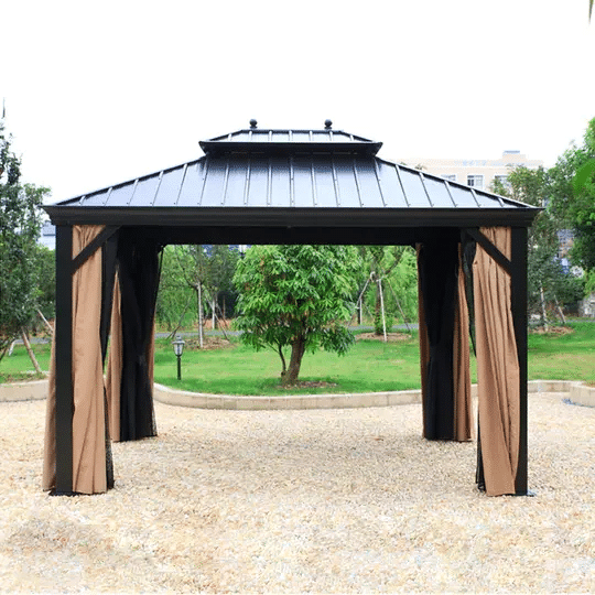 10'x12' steel hardtop aluminum permanent pavilion with 2 levels with side walls