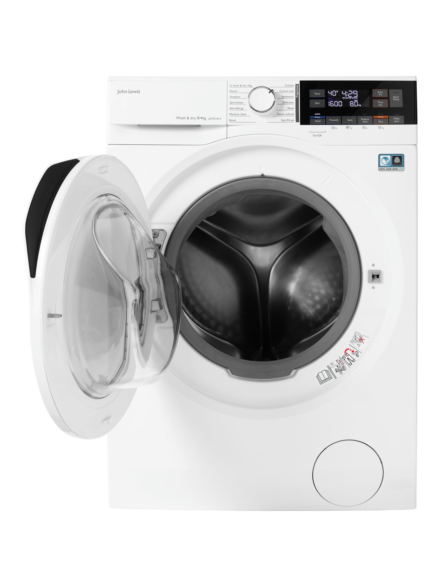 JLWD1614 Freestanding Washer Dryer, 8kg4kg Load, 1600rpm Spin, White