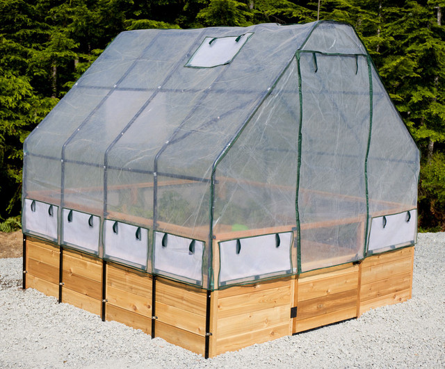 Cedar Complete Raised Garden Bed Kit with Greenhouse Cover 8' x 8'