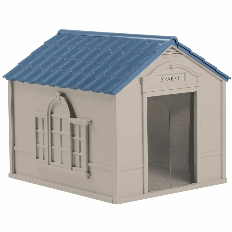 Taupe and Blue Plastic Dog House