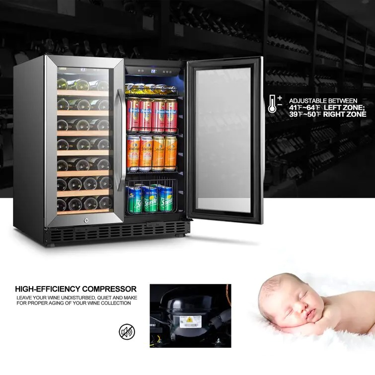 33 Bottle and 70 Can Freestanding Refrigeration Dual Zone Freestanding/Built-In Wine & Beverage Refrigerator (Part number: LW3370B)
