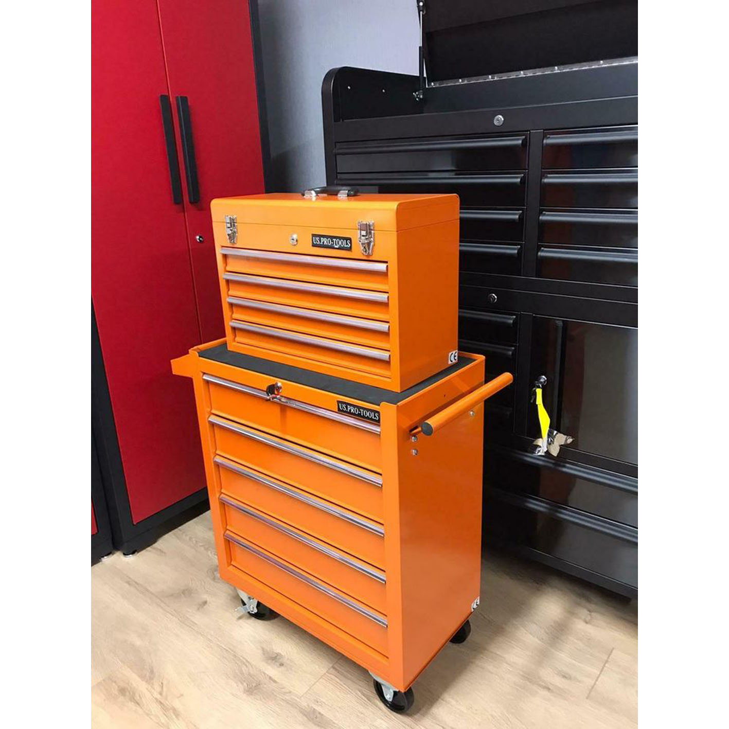 US PRO TOOLS Gloss Black Affordable Tool Chest Tool Box ROLLCAB Roller Tool Cabinet