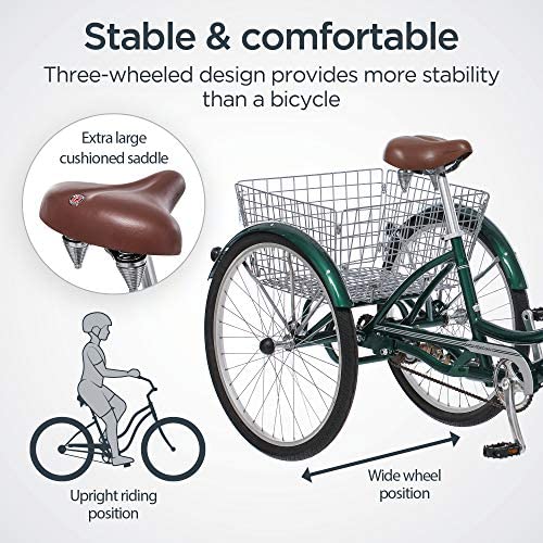 Schwinn Meridian Adult Tricycle, 24 or 26-Inch Wheel Options, Low Step-Through Aluminum Frame, Cargo Basket, Multiple Colors