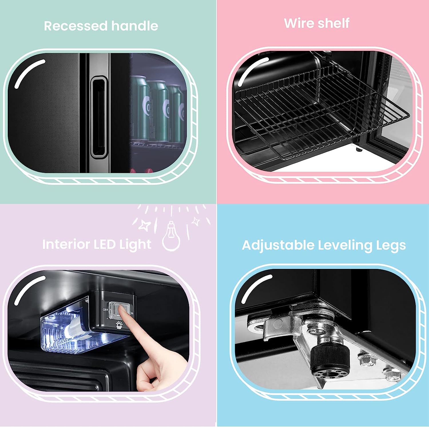 COMFEE' RCZ96BG1(E) Under Counter Beer Fridge, 93L Beverages & Drinks Fridge, LED Light, Removable Shelves, Economic Energy [Energy Class F]