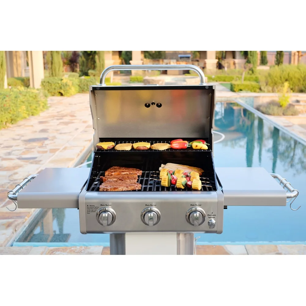 Kenmore 3 Burner Pedestal Grill with Foldable Side Shelves - product size:1298*613*1145mm