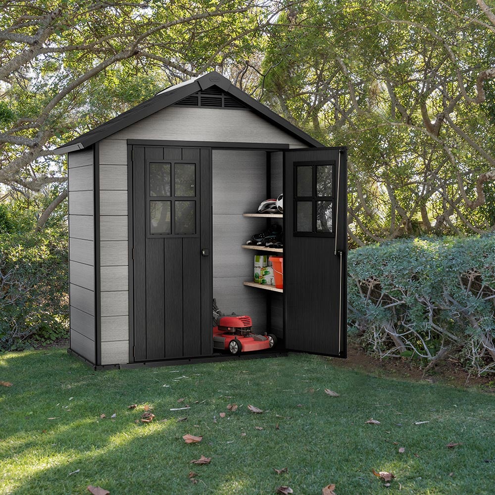 Keter Oakland Outdoor Plastic Garden Storage Shed, 7.5 x 4 feet - Grey