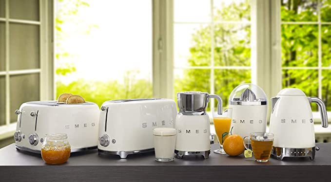 Smeg KLF04CRUK 1.7Ltr Variable Temperature Controlled Kettle and TSF03CRUK 4 Slice Toaster in Retro Cream