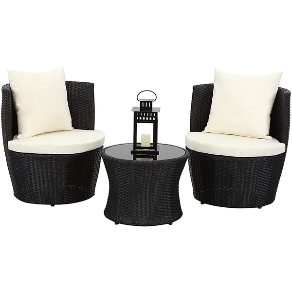 Rattan Wicker Bottle Shape Bistro Patio Set, Aluminium, Seat Pads