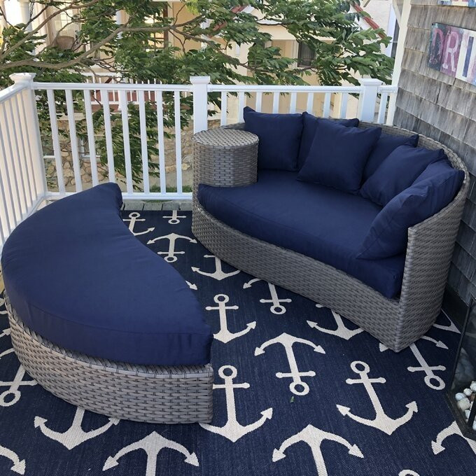 70'' Wide Outdoor Wicker Patio Daybed with Cushion