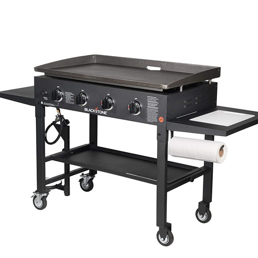 Blackstone 36′′ Cooking Station 4 Burner Propane Fuelled Restaurant Grade Professional 36 Inch Outdoor Flat Top Gas Griddle with Built in Cutting Board, Garbage Holder and Side Shelf (1825), Black