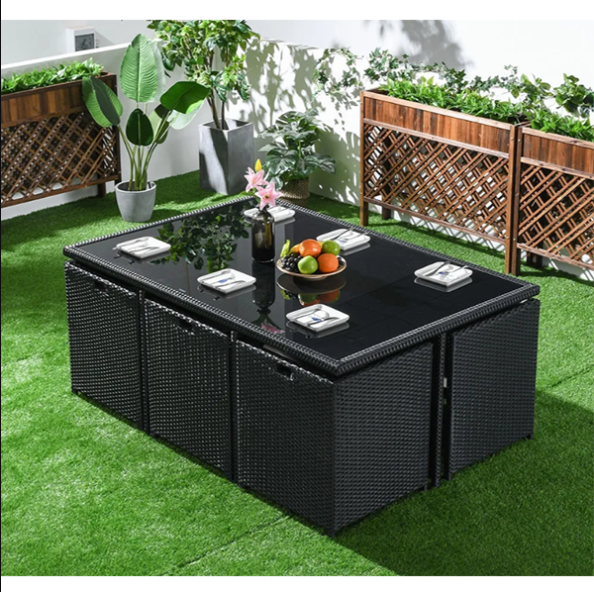 7 Piece Rattan Dining Table Outdoor Conversation Set