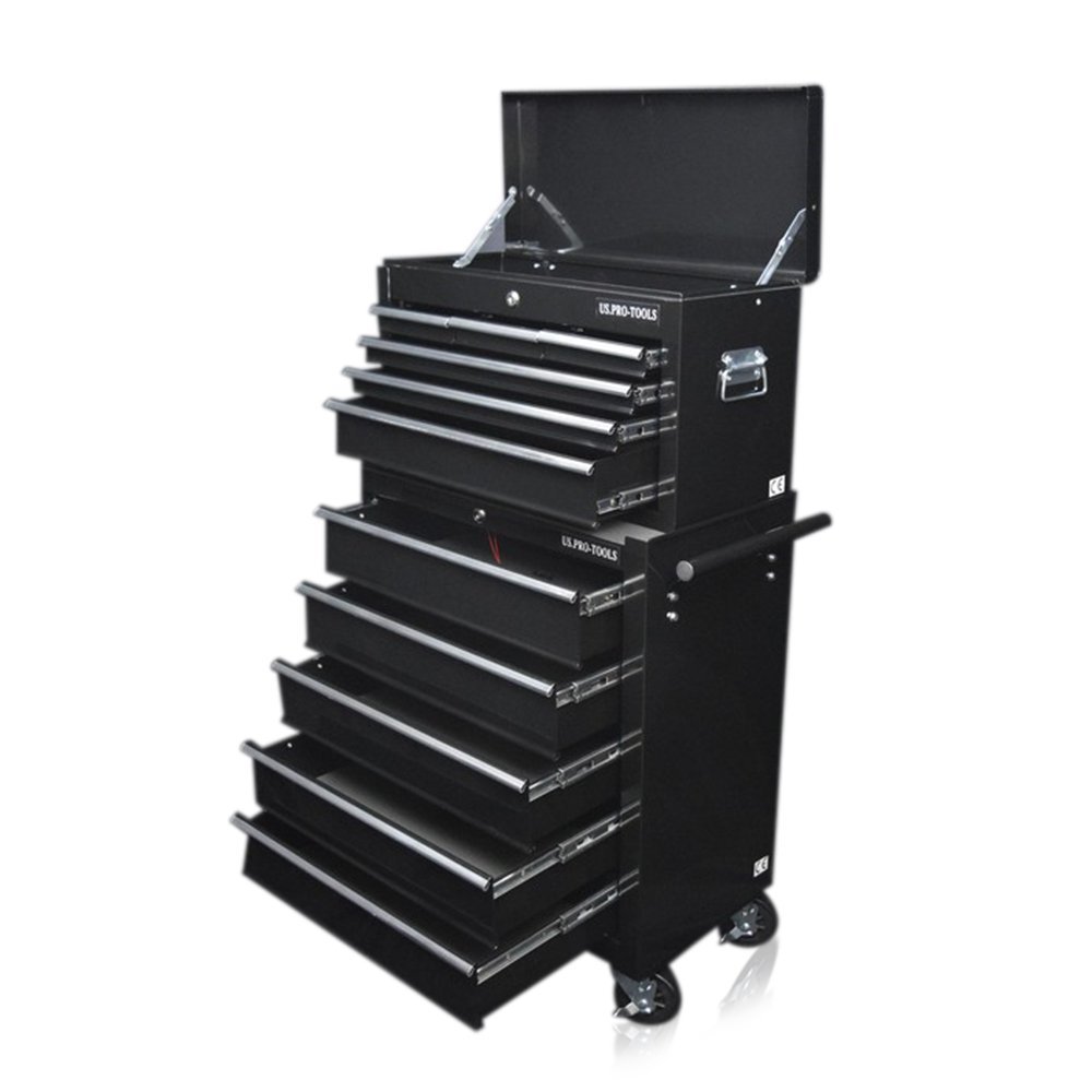 US PRO TOOLS Gloss Black Affordable Tool Chest Tool Box ROLLCAB Roller Tool Cabinet