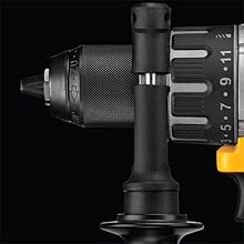 Side view of 20V MAX * XR Brushless Cordless Hammer Drill nitro-carburized metal chuck