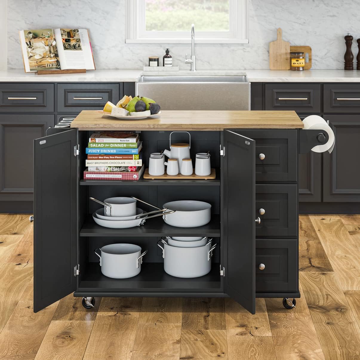 Liberty Black Kitchen Cart with Wood Top by Home Styles