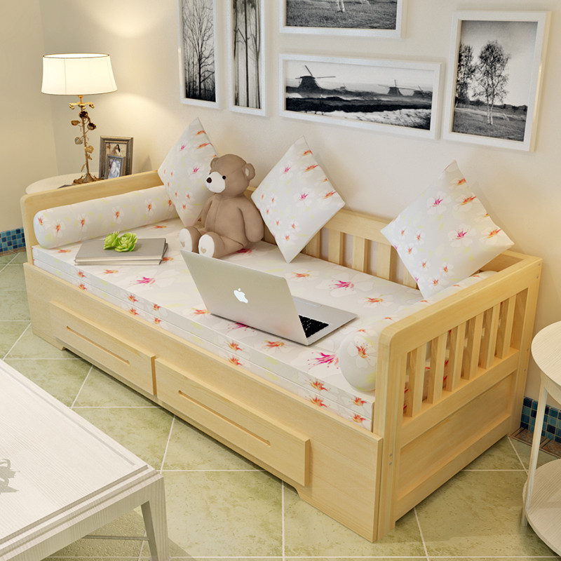 Solid wood sofa bed living room foldable multi-functional sitting-bed single 1.2m small apartment 1.5 double 1.8m