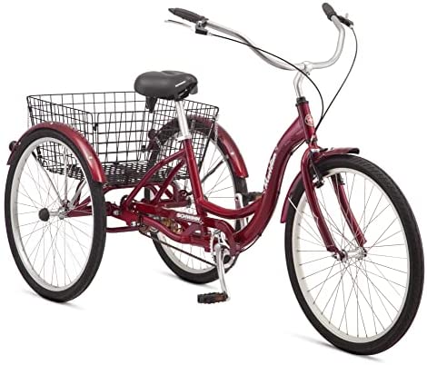 Schwinn Meridian Adult Tricycle, 24 or 26-Inch Wheel Options, Low Step-Through Aluminum Frame, Cargo Basket, Multiple Colors