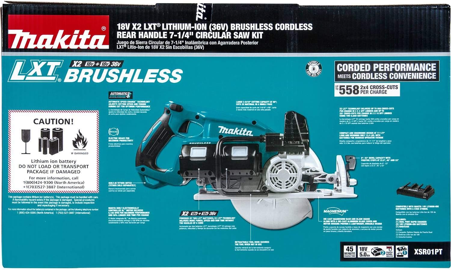 Makita XSR01PT 36V (18V X2) LXT® Brushless Rear Handle 7-1/4