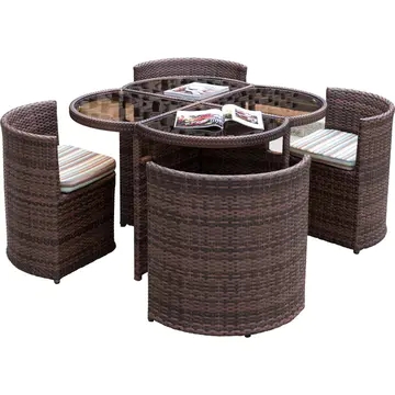 5 pcs New design metal Frame with PE rattan sectional chair and table Patio Furniture dining Set outdoor and indoor