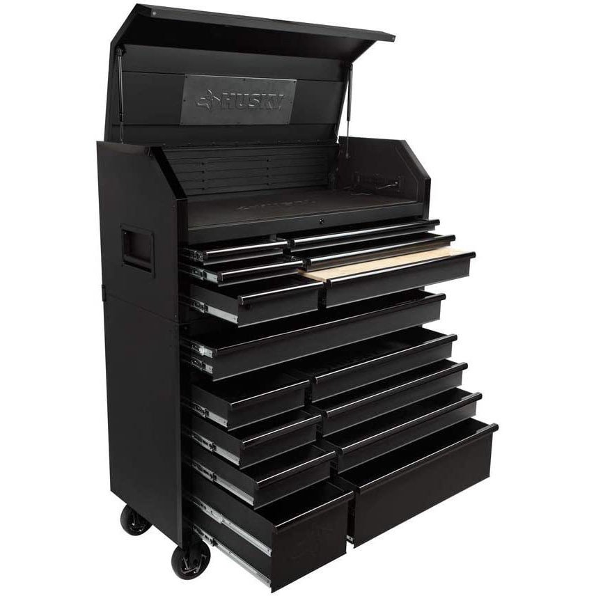 Industrial 52 in. W x 21.5 in. D 15-Drawer Tool Chest and Rolling Cabinet Combo with LED Light in Matte Black