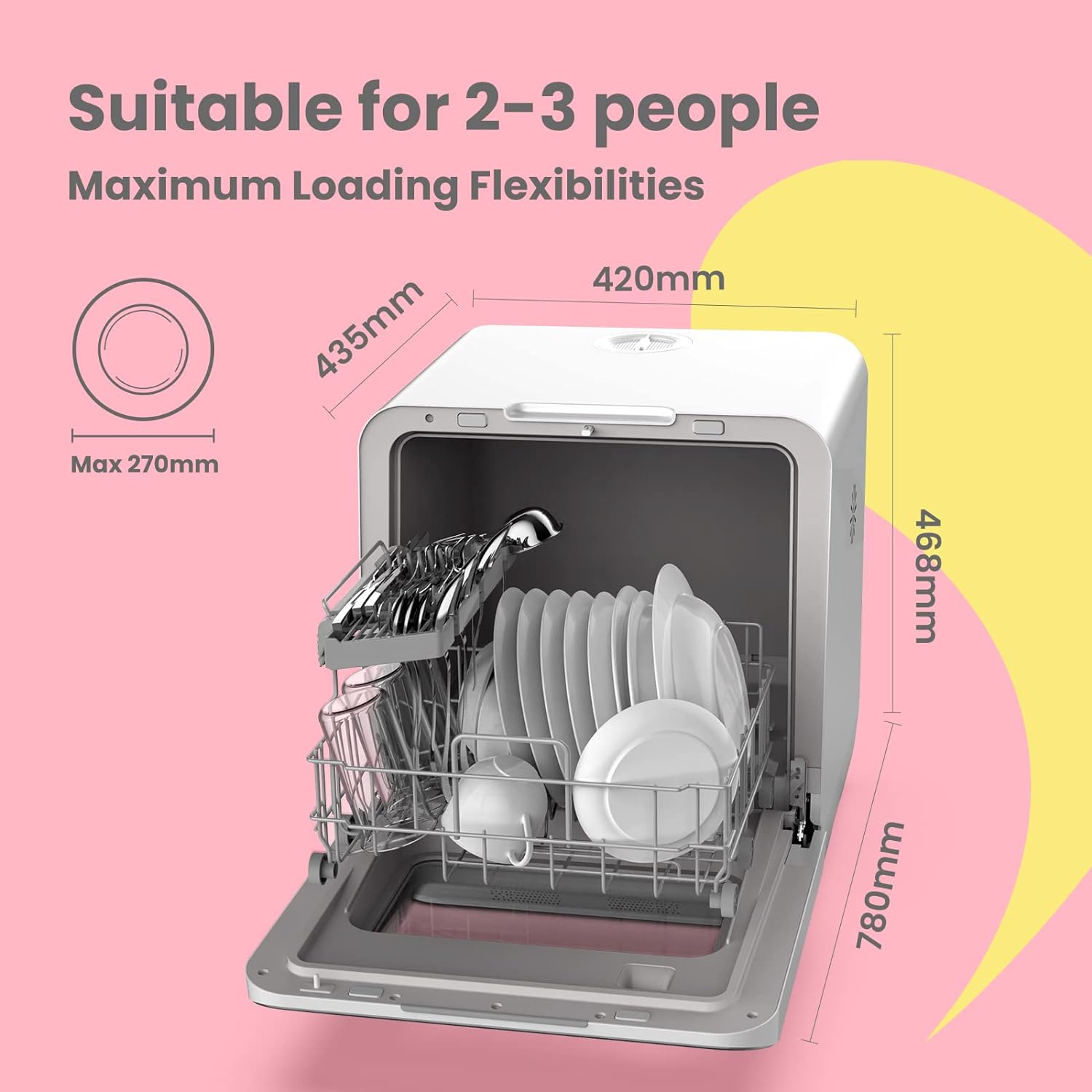 COMFEE' Mini Plus Dishwasher TD305-W Compact Table Top Dishwasher with 3 Place Settings, 7 Programmes, Touch Control, LED Display, Delay Start and Off-peak Wash Function - White [Energy Class F]