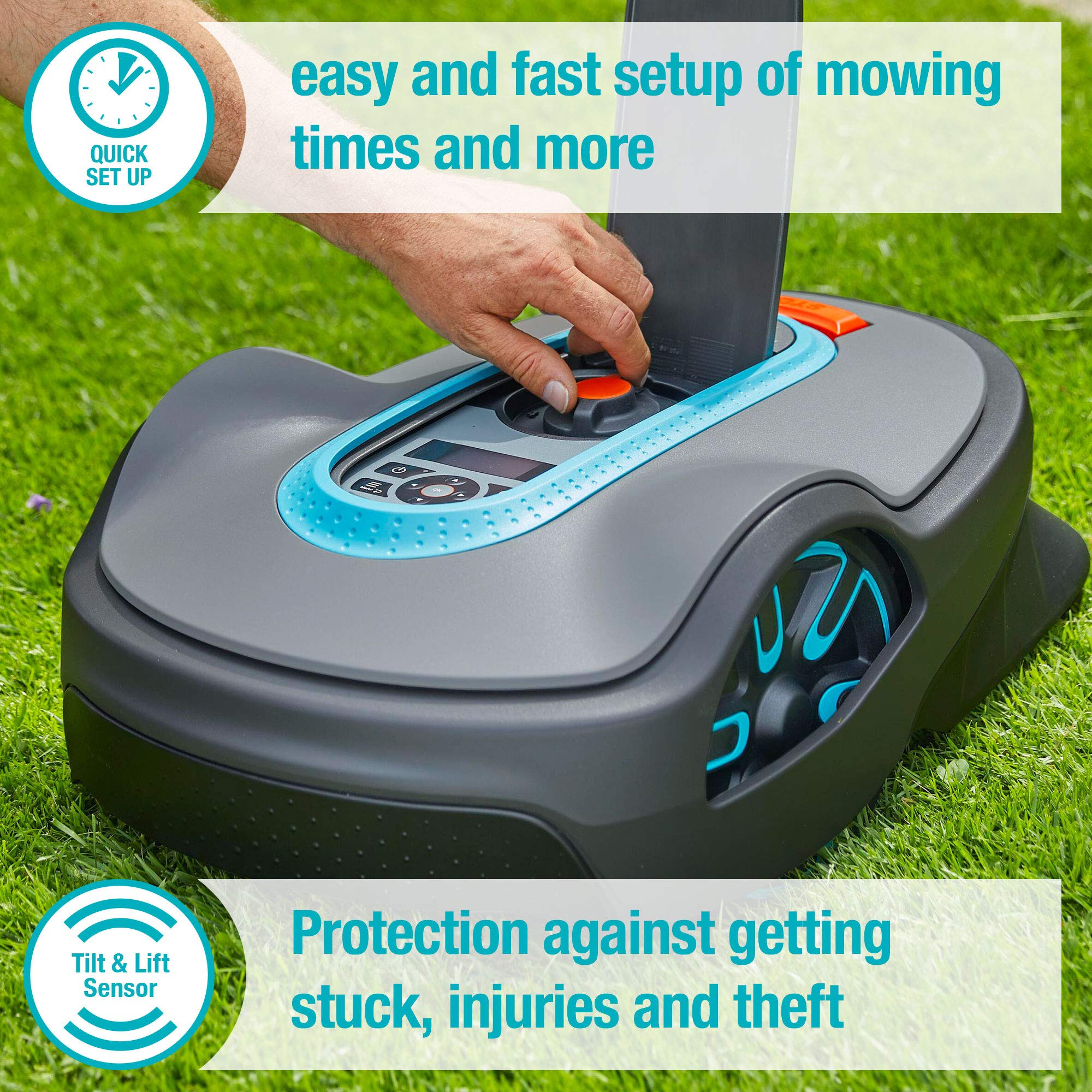 Gardena SILENO life: Robotic lawnmower for lawns up to 1250m², Bluetooth app available, Easy Passage function, with 57 db (A) very quiet, inclines up to 35%, mows in any weather, UK-version (15103-28)