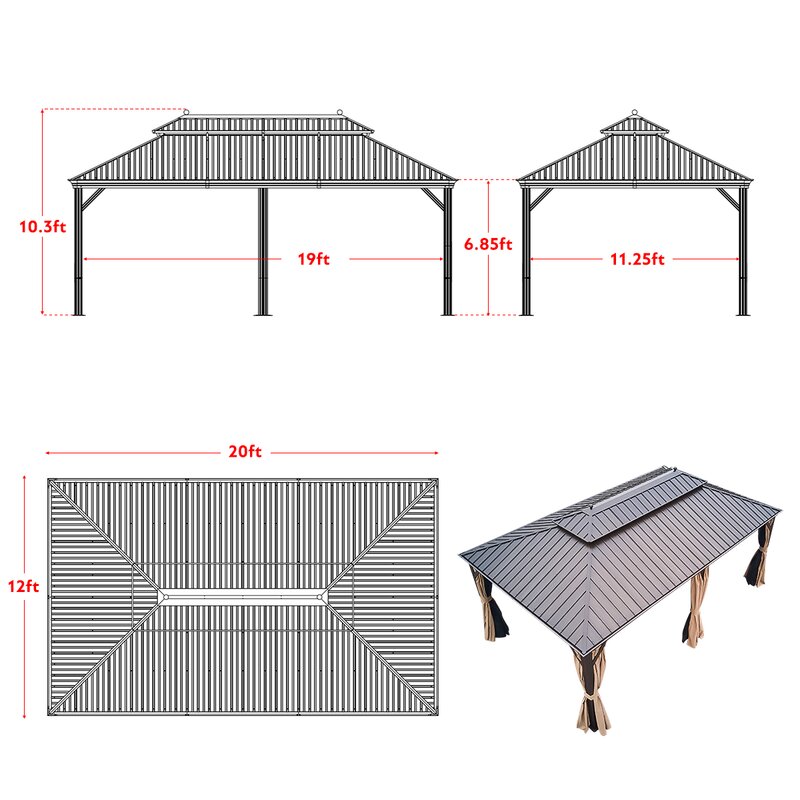 20 Ft. W x 12 Ft. D Galvanized Steel Patio Gazebo