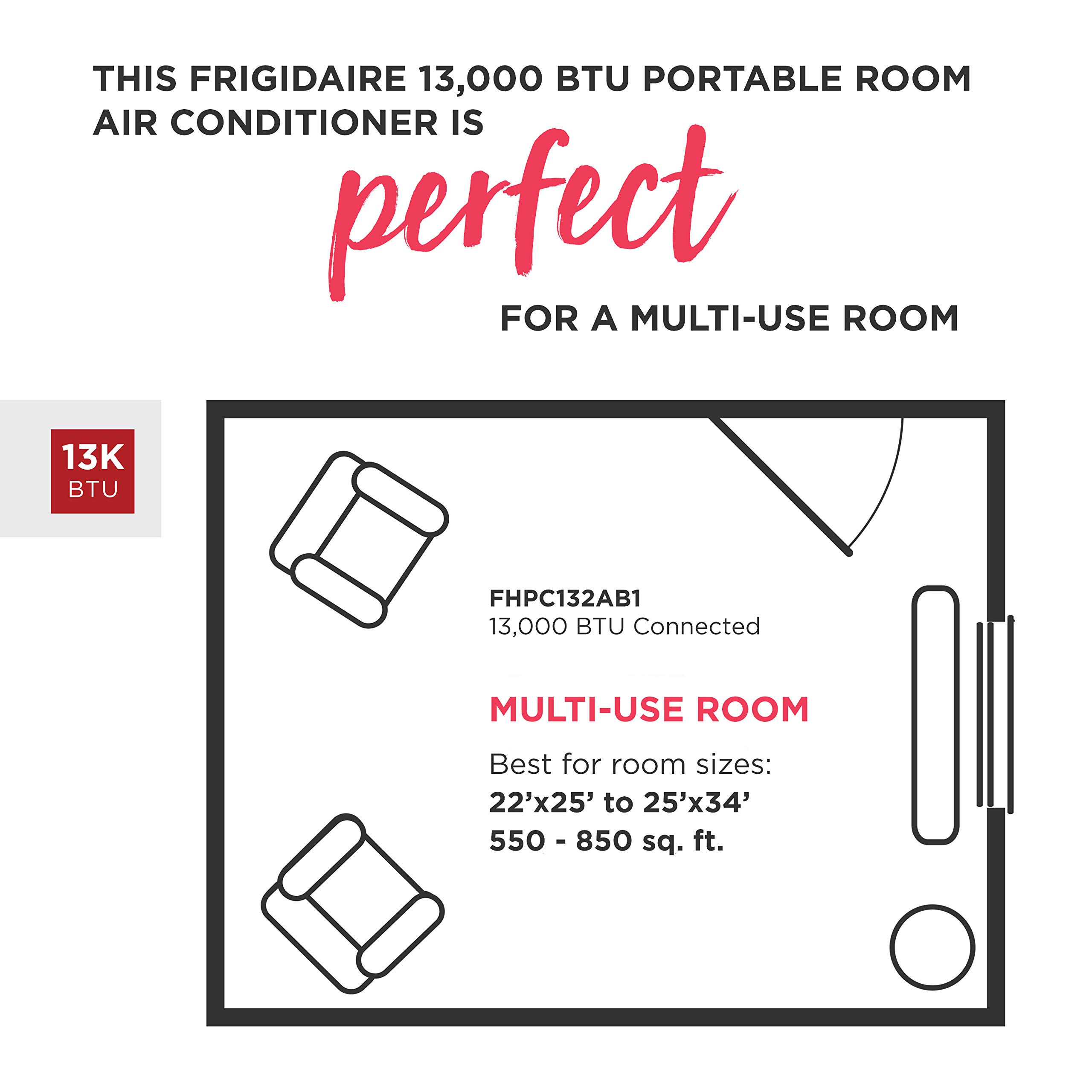 Frigidaire FHPC132AB1 Portable Air Conditioner with Remote Control, Up to 450 Sq. Ft, White