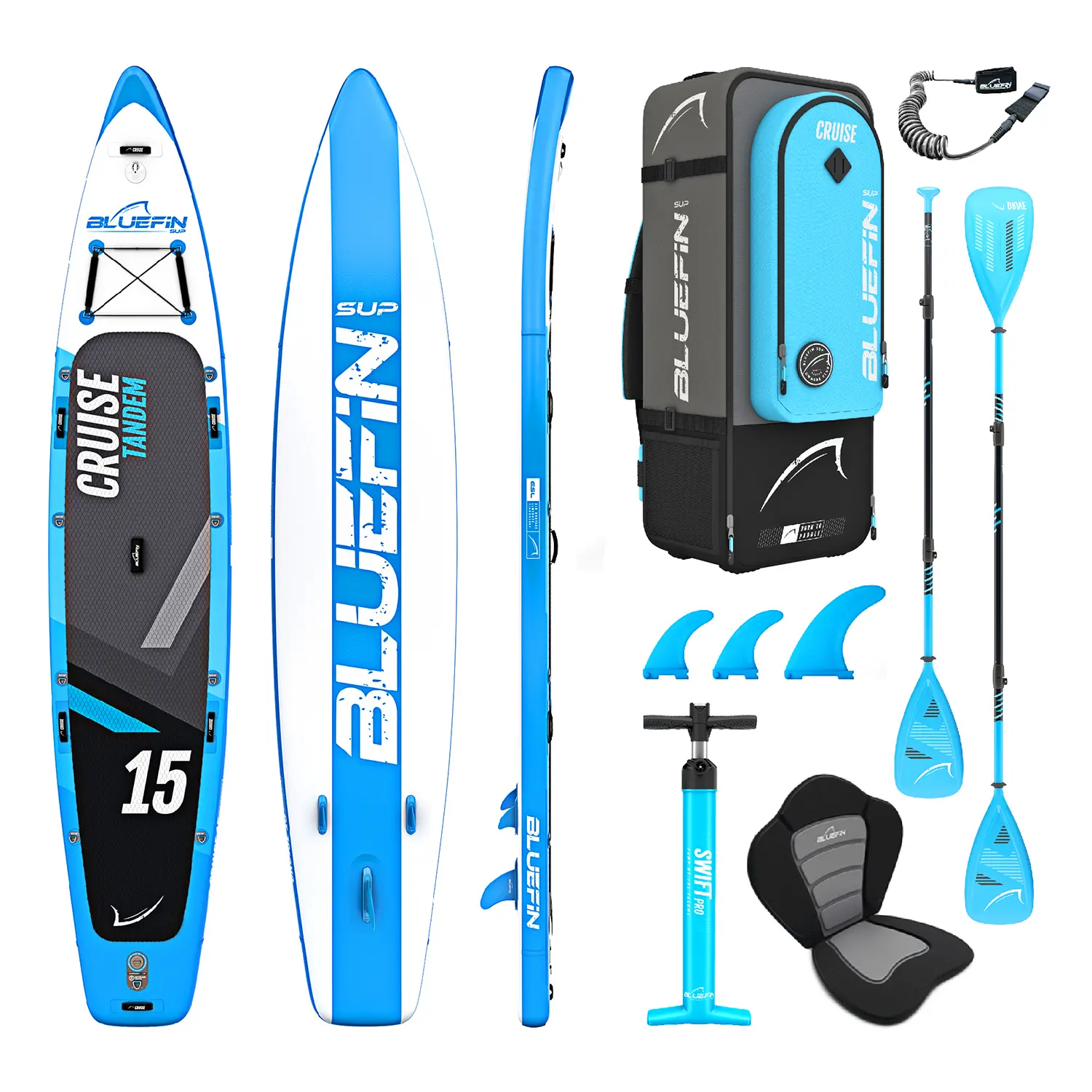 Bluefin SUP Inflatable Stand Up Paddle Board | 6” Thick | Kayak Conversion Kit | All Accessories | Multiple sizes: 10’8 | 12′ | 15′