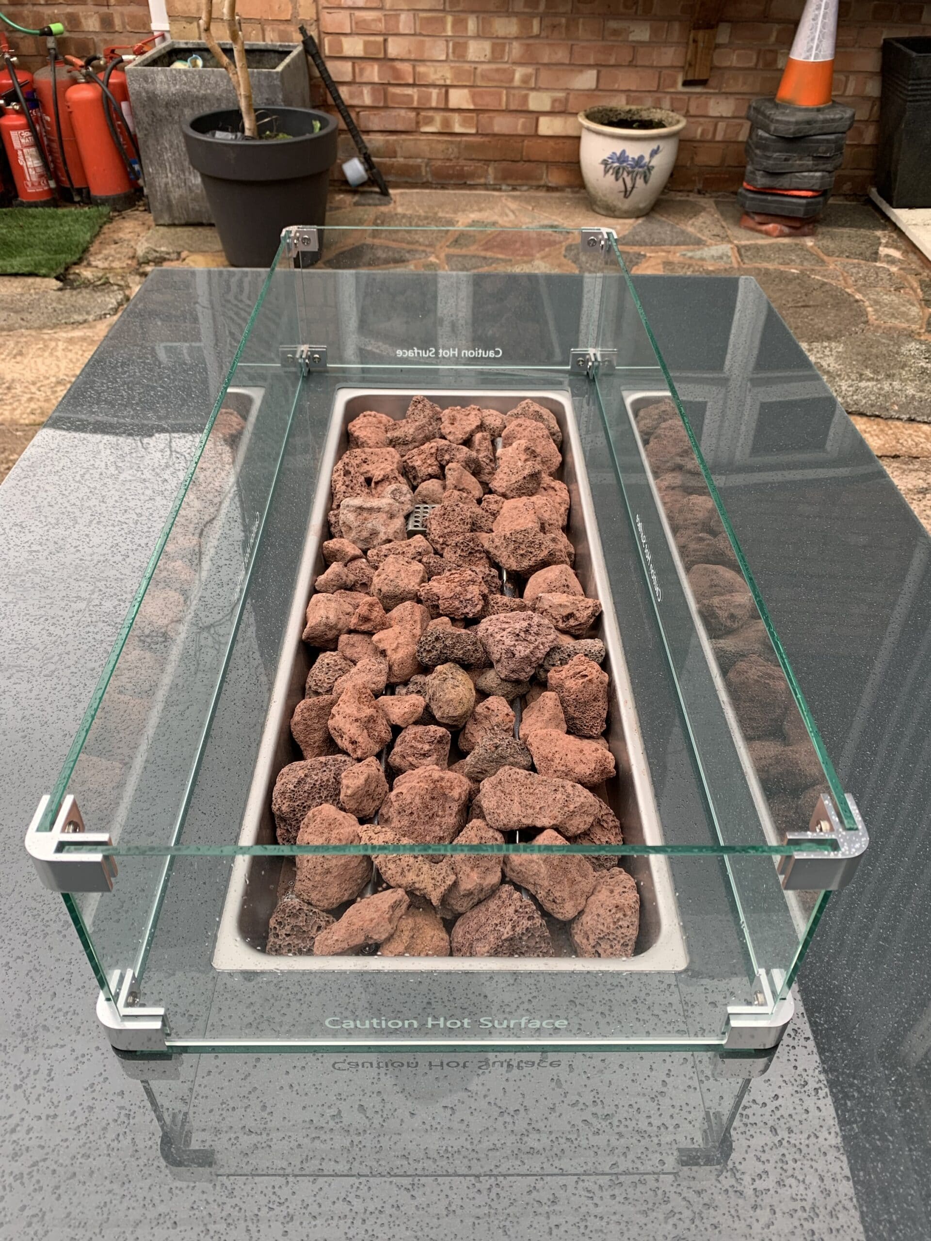 Rattan Firepit Dining Patio Set With 4 Chairs