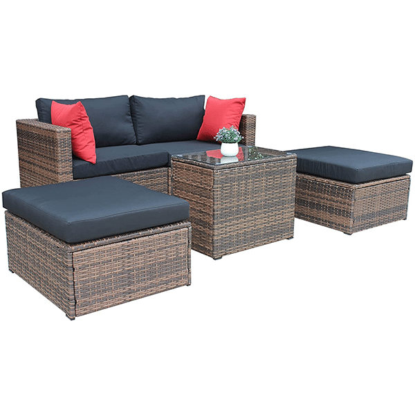 Outdoor Wicker Patio Sofa 5 Pieces Wicker Conversation Sofa Set Patio Rattan Conversation Set