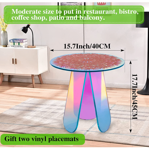 Acrylic side table, clear round glass table, iridescent table can be used as plexiglass table, bedside table, coffee table and dining table