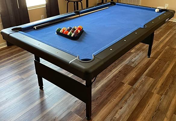 GoSports 6ft or 7ft Billiards Table – Portable Pool Table – Includes Full Set of Balls, 2 Cue Sticks, Chalk, and Felt Brush; Choose Your Size and Color