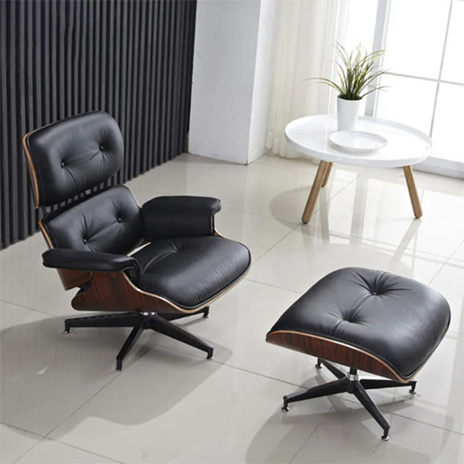 Ergonomic PU leather upholstered recliner with Ottoman style, home office chair, walnut veneer