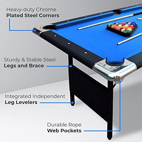 Hathaway Fairmont Portable 6-Ft Pool Table for Families with Easy Folding for Storage, Includes Balls, Cues, Chalk