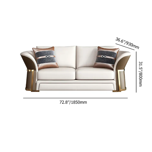 Modern Faux Leather Living Ro om Sofa Set in Brown & White Set of 3