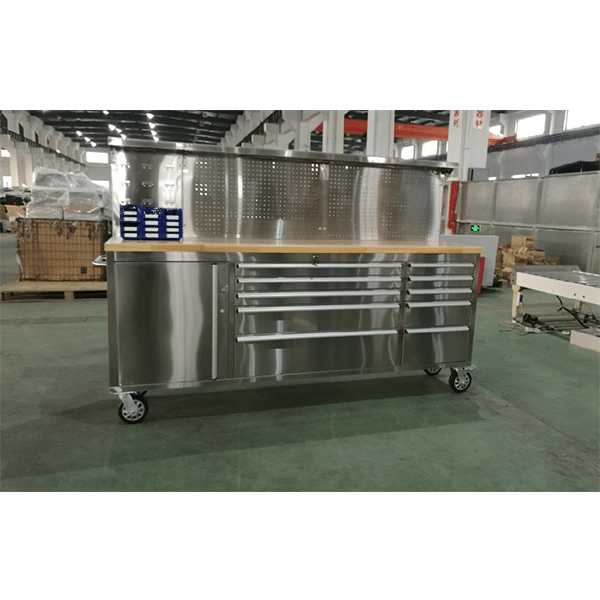 84INCH STAINLESS STEEL TOOL TROLLEY BOX CABINET WITH STAINLESS STEEL BACK BOARD