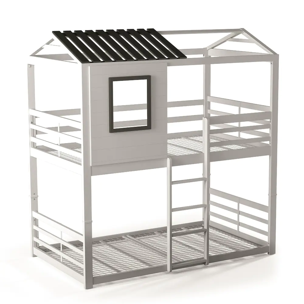 Furniture of America Vaia White Twin-over-Twin Metal Bunk Bed