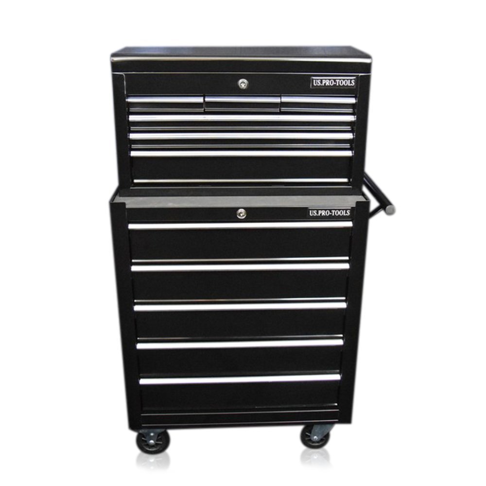 US PRO TOOLS Gloss Black Affordable Tool Chest Tool Box ROLLCAB Roller Tool Cabinet