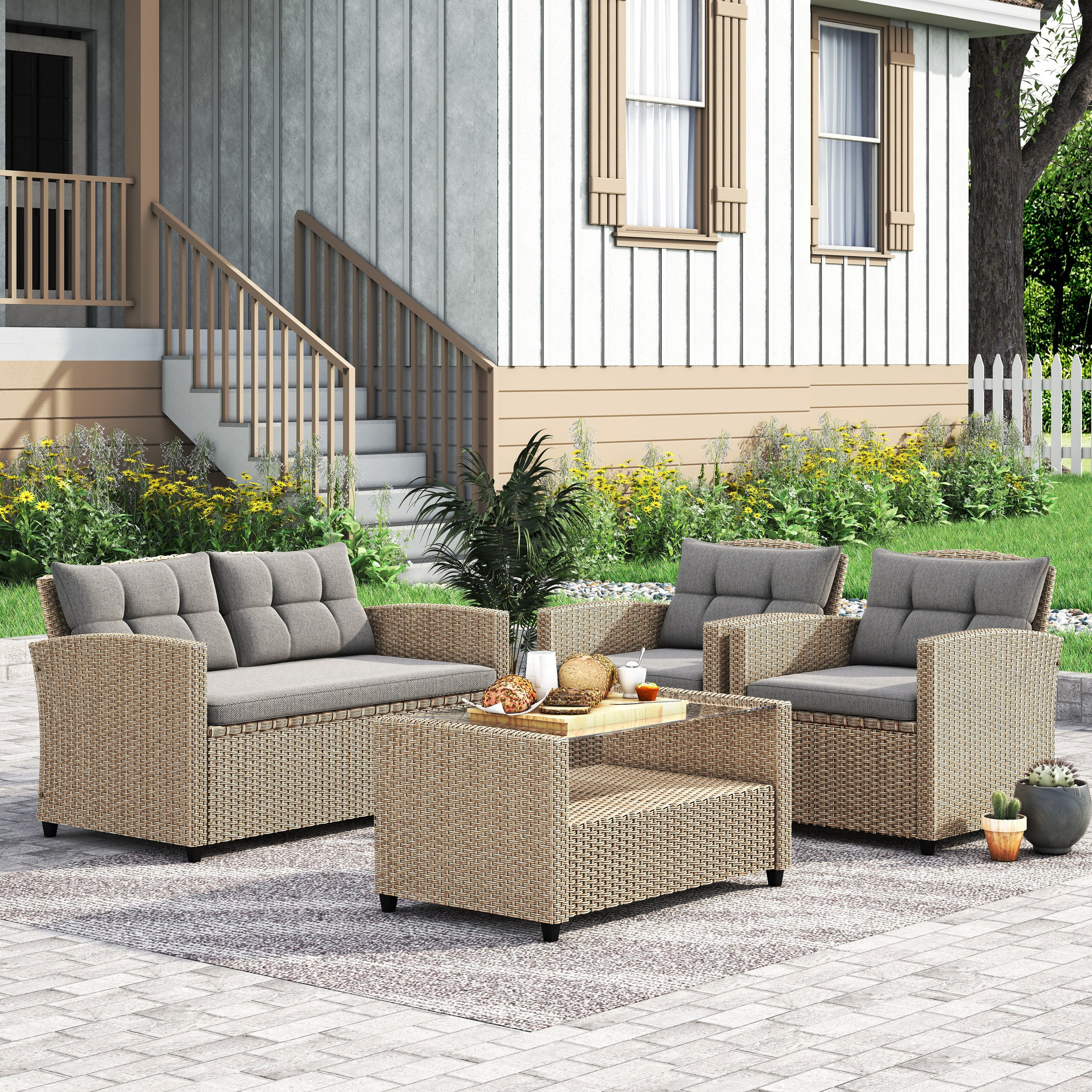 Corvus Armitage 4-piece Outdoor Wicker Sofa Set with Cushions
