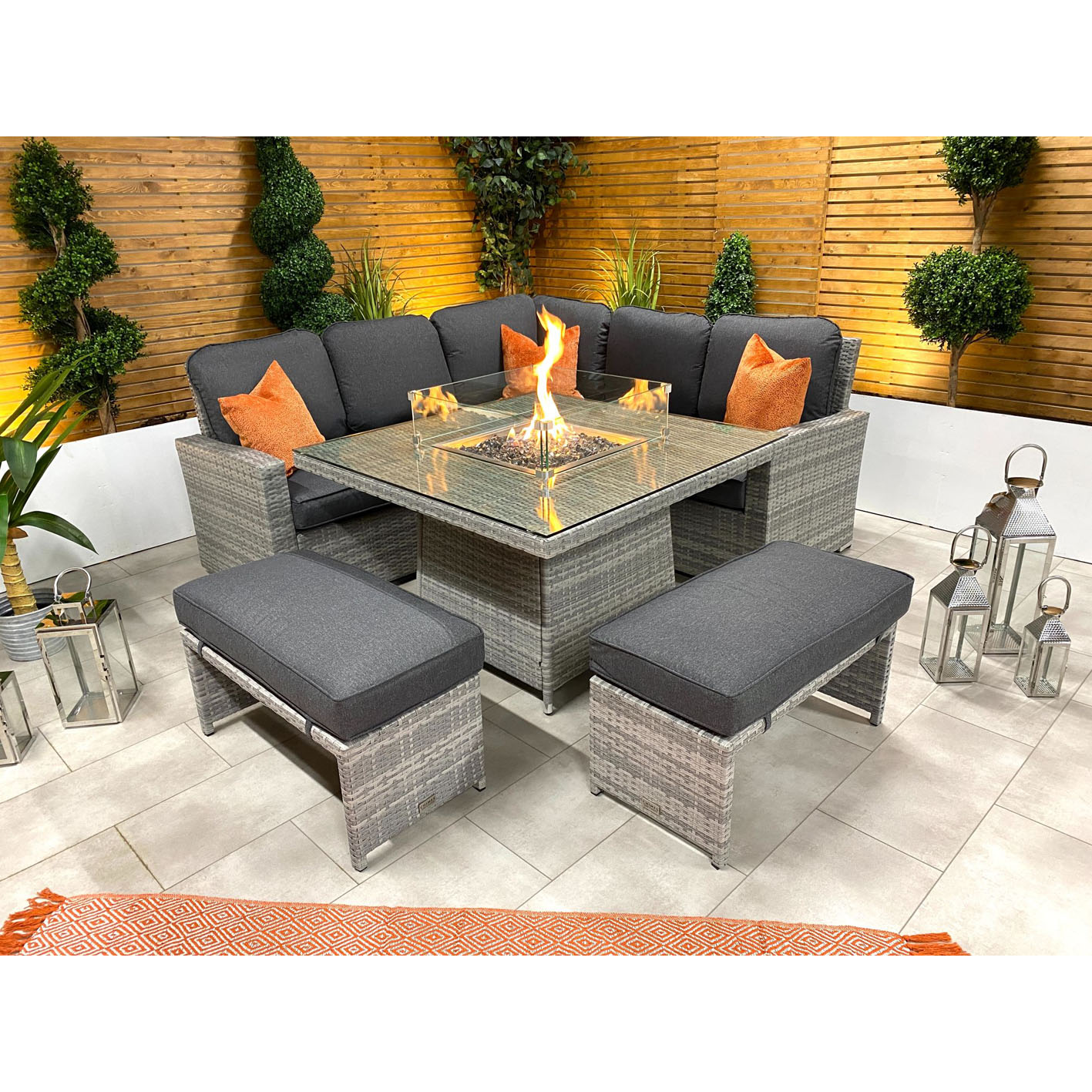 Chimes - Stone Grey Milan Compact Corner Dining Set with Firepit Table.