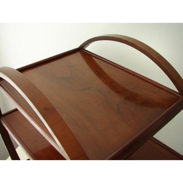 Vintage Art Deco round wooden mahogany tea drinks serving trolley 1930s 1940s