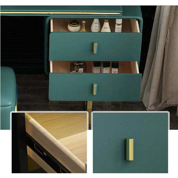 Green Makeup Vanity Set Expandable Dressing Table with Mirror&Side Cabinet &Stool