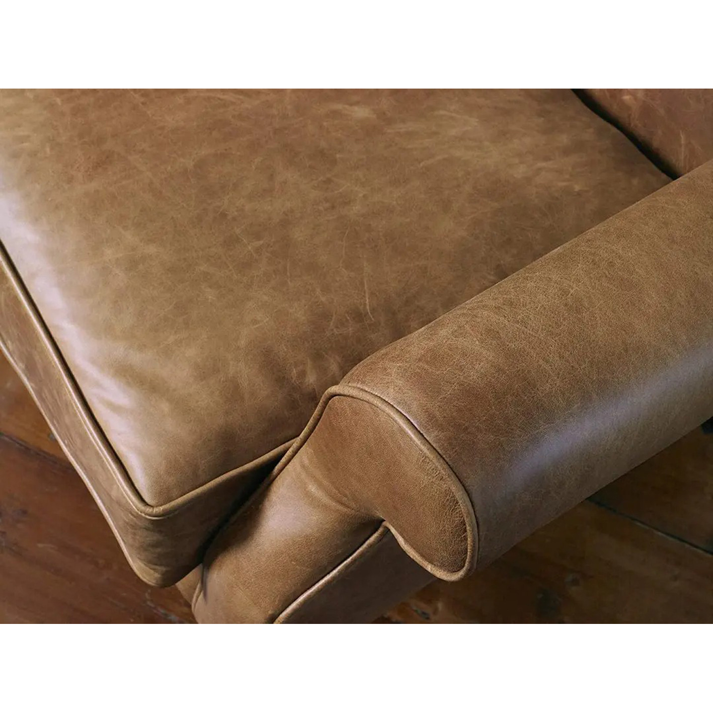 Pair of Chesterfield armchairs Queen Anne high back in vintage tan leather