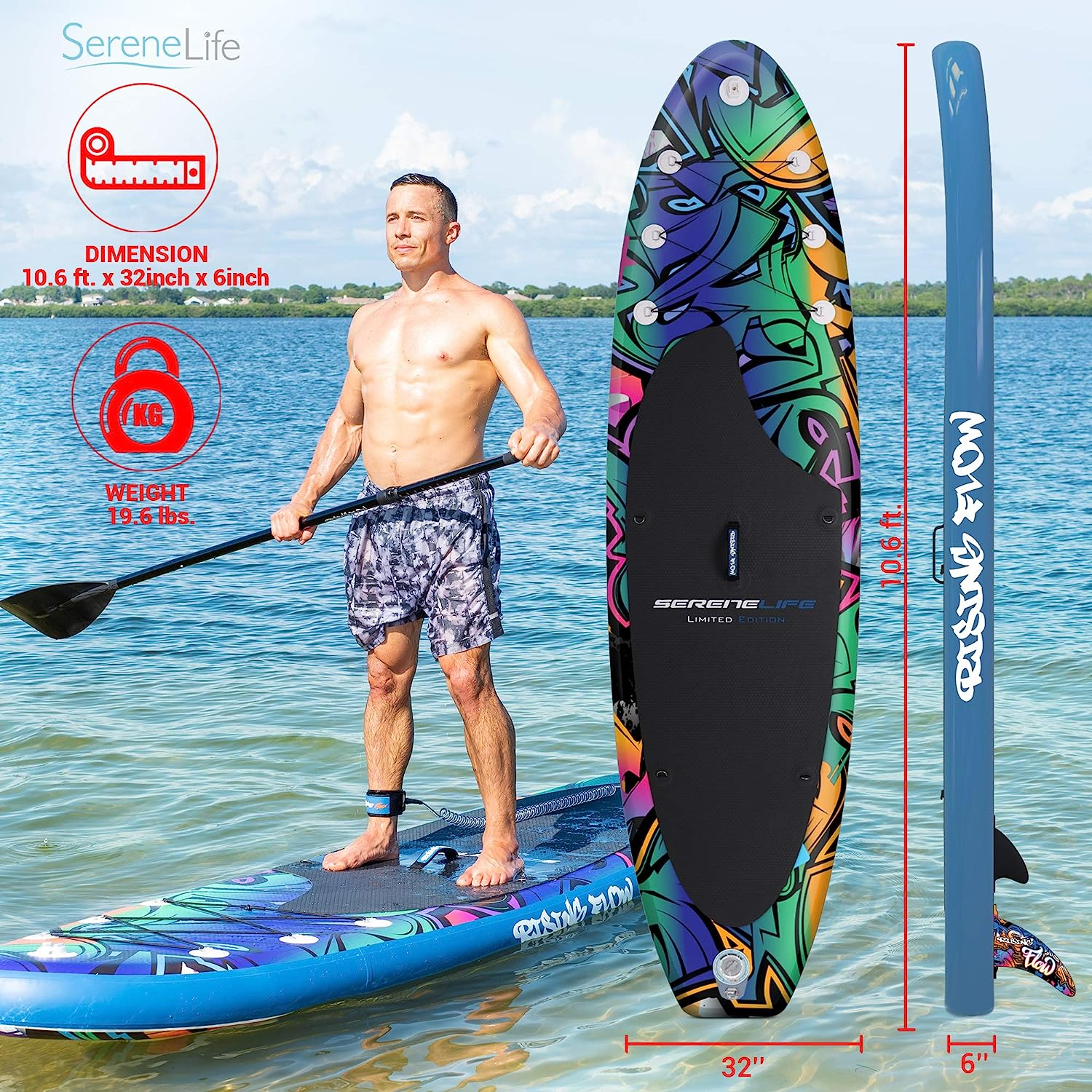 Serene Life SereneLife Premium Inflatable Stand Up Paddle Board with SUP Accessories & Carrying Storage Bag
