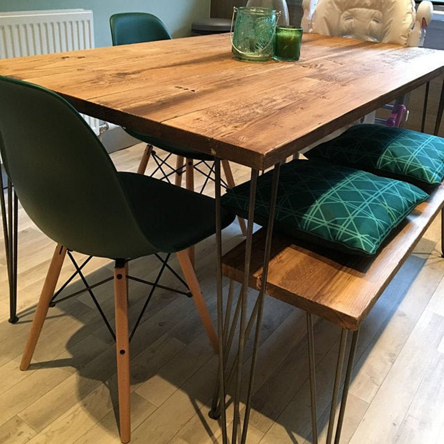 Reclaimed Dining Table With Black Hairpins,Choice Of Sizes+Colours