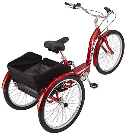 Schwinn Meridian Adult Tricycle, 24 or 26-Inch Wheel Options, Low Step-Through Aluminum Frame, Cargo Basket, Multiple Colors