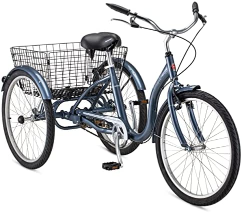 Schwinn Meridian Adult Tricycle, 24 or 26-Inch Wheel Options, Low Step-Through Aluminum Frame, Cargo Basket, Multiple Colors